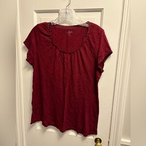 LOFT burgundy/maroon Ruched Blouse with Short Sleeves